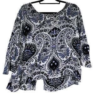 Pink Diamond 3/4 Ruffle Bell Sleeve Top Blouse Paisley Boho Mixed Print Large